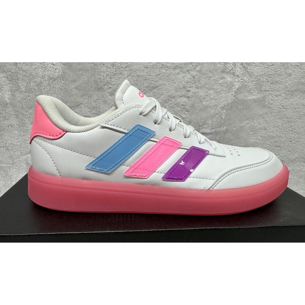 Adidas Courtblock J Girls Sneakers Size 6 White Pink Casual Shoes JQ7350